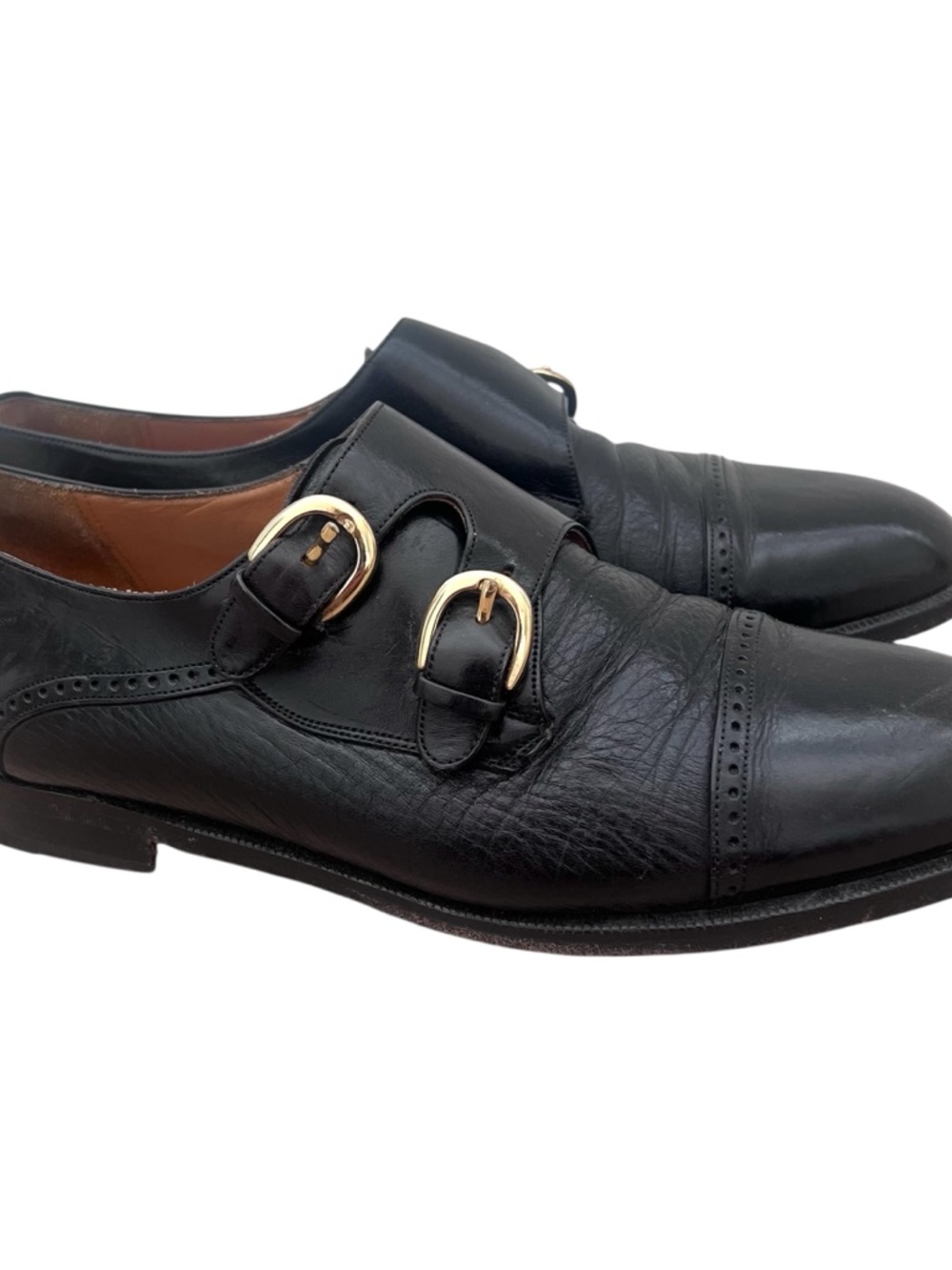 MEZLAN Mens Dress Shoes 8.5 Black Leather Double Monk Straps Cap Toe